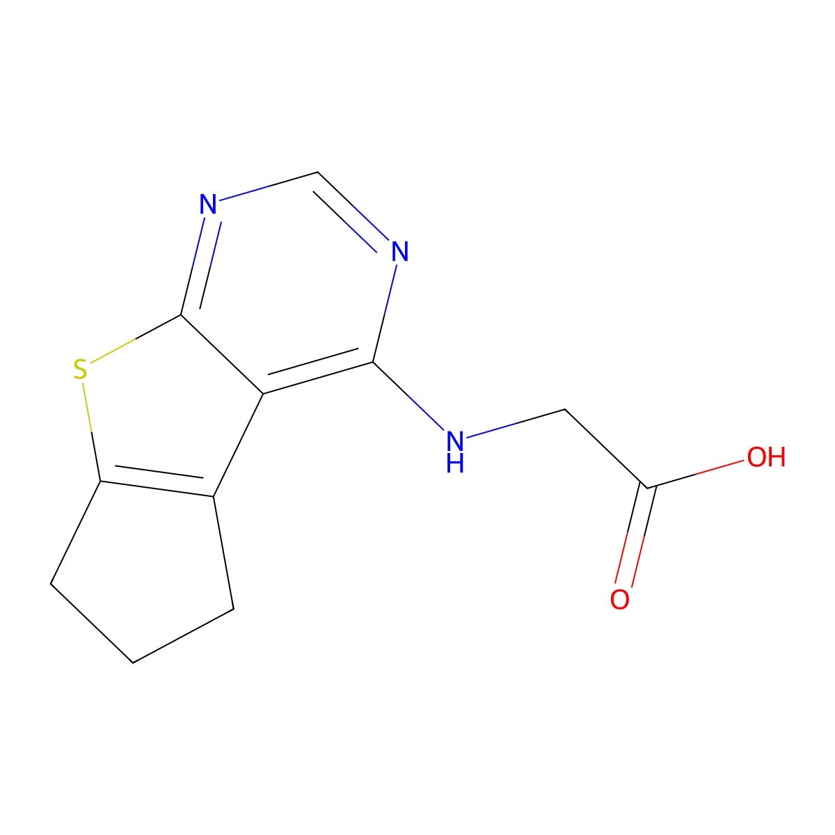 (6,7-Dihydro-5H-cyclopenta[4,5]thieno[2,3-d]-pyrimidin-4-ylamino)-acetic acid molecular structure, CAS 401820-32-4