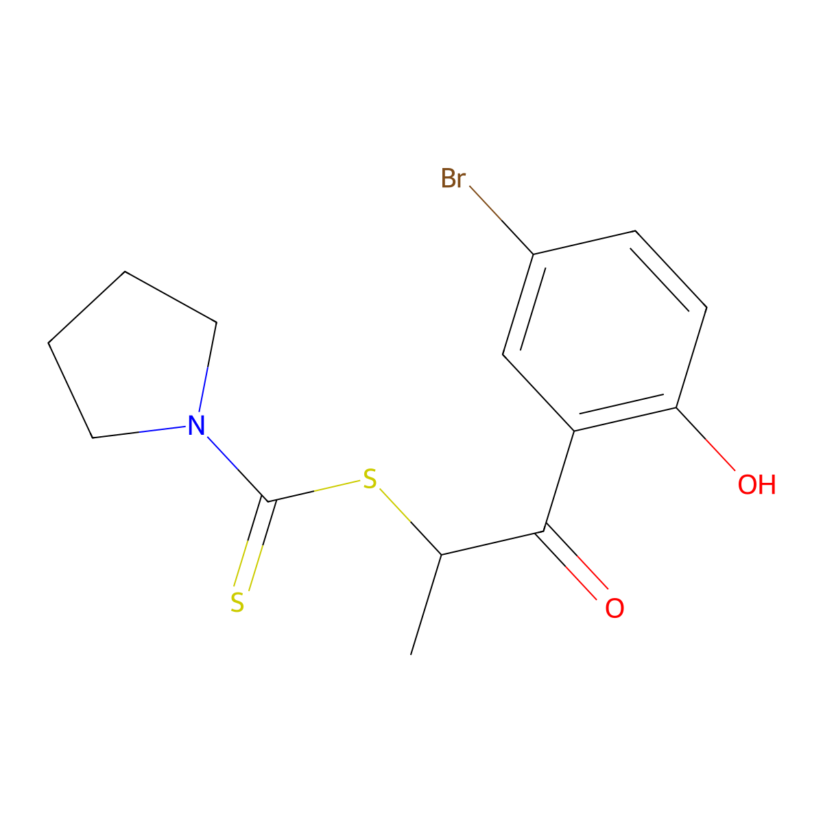 2-(5-Bromo-2-hydroxyphenyl)-1-methyl-2-oxoethyl 1-pyrrolidinecarbodithioate molecular structure, CAS 401823-23-2