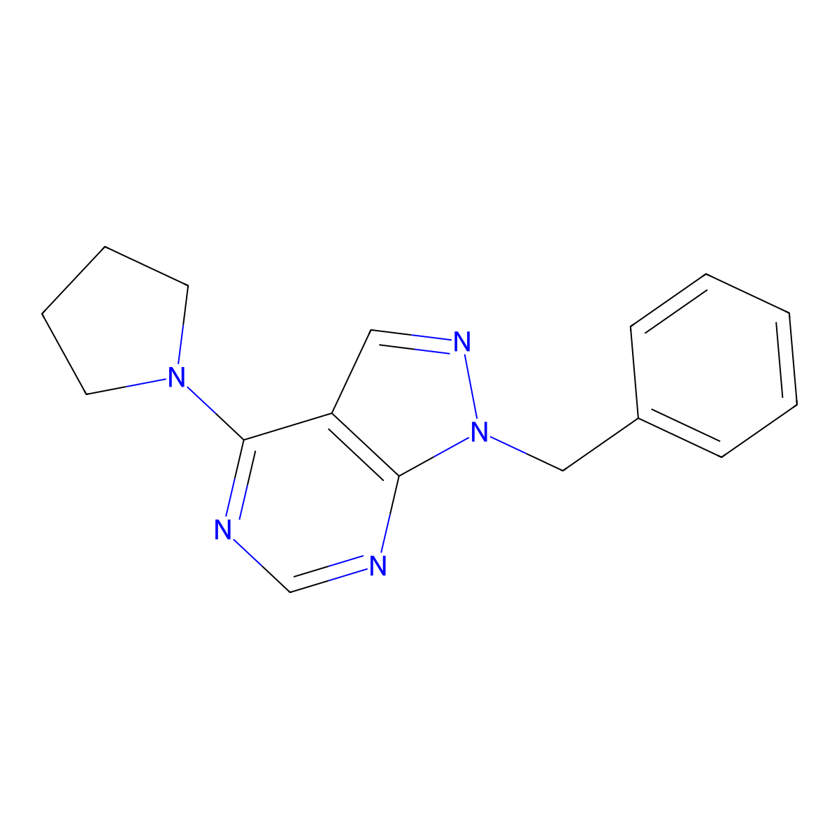 1-benzyl-4-(pyrrolidin-1-yl)-1H-pyrazolo[3,4-d]pyrimidine molecular structure, CAS 401828-10-2
