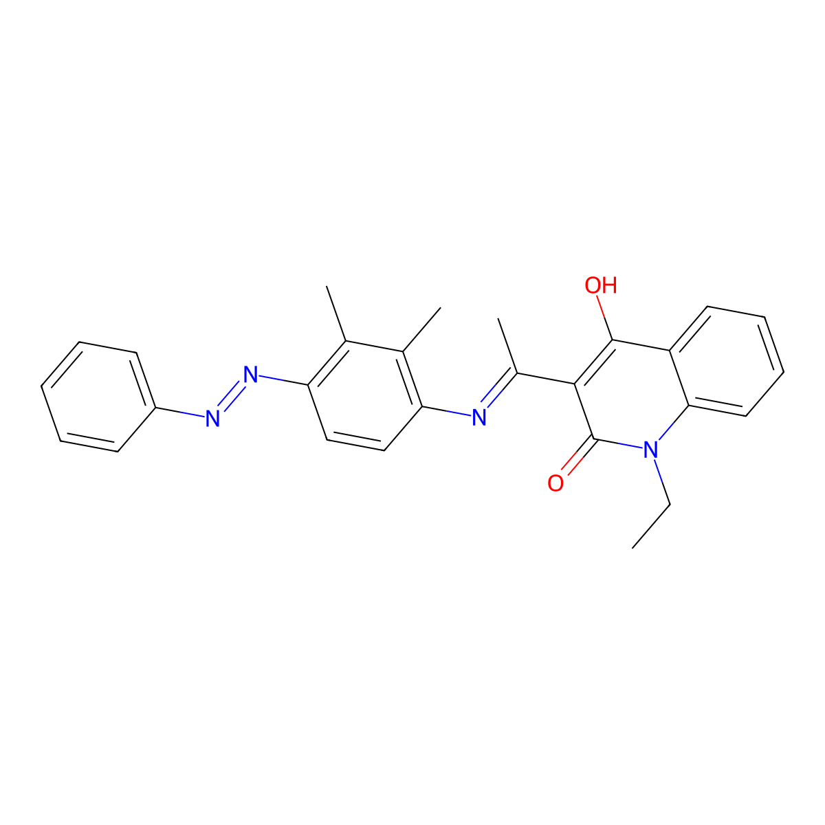 2(1H)-Quinolinone, 3-[1-[[2,3-dimethyl-4-(2-phenyldiazenyl)phenyl]imino]ethyl]-1-ethyl-4-hydroxy- molecular structure, CAS 401830-80-6