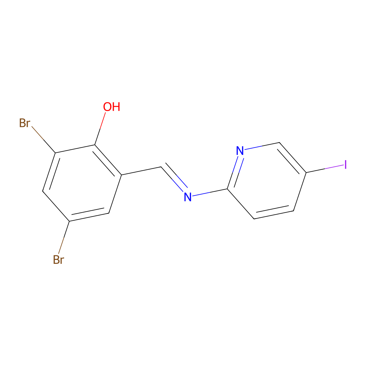 2,4-Dibromo-6-{[(5-iodo-2-pyridinyl)imino]methyl}benzenol molecular structure, CAS 401832-64-2