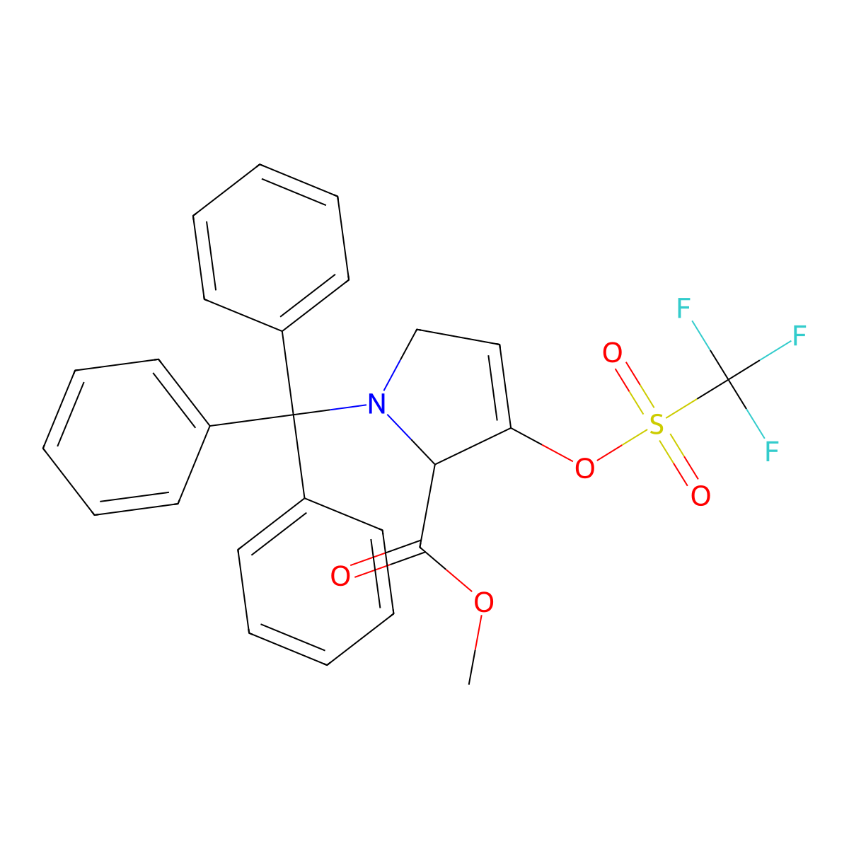 (S)-Methyl 3-(((trifluoromethyl)sulfonyl)oxy)-1-trityl-2,5-dihydro-1H-pyrrole-2-carboxylate molecular structure, CAS 401909-61-3