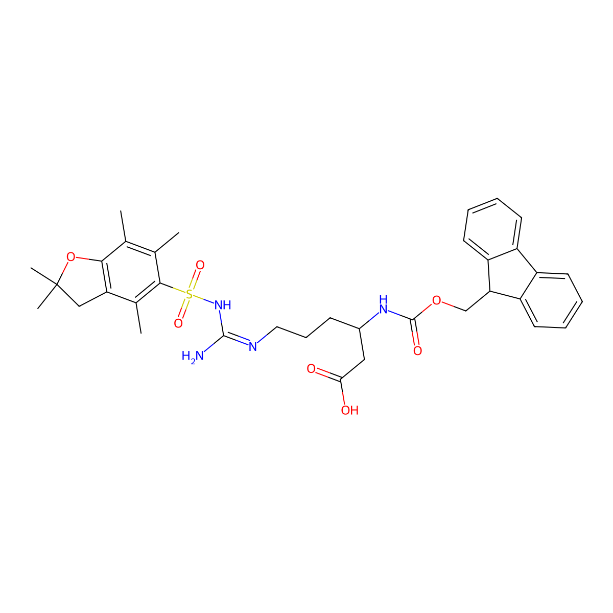 N-alpha-Fmoc-N-omega-(2,2,4,6,7-pentamethyl-2,3-dihydrobenzo[b]furan-5-ylsulfonyl)-L-beta-homoarginine molecular structure, CAS 401915-53-5