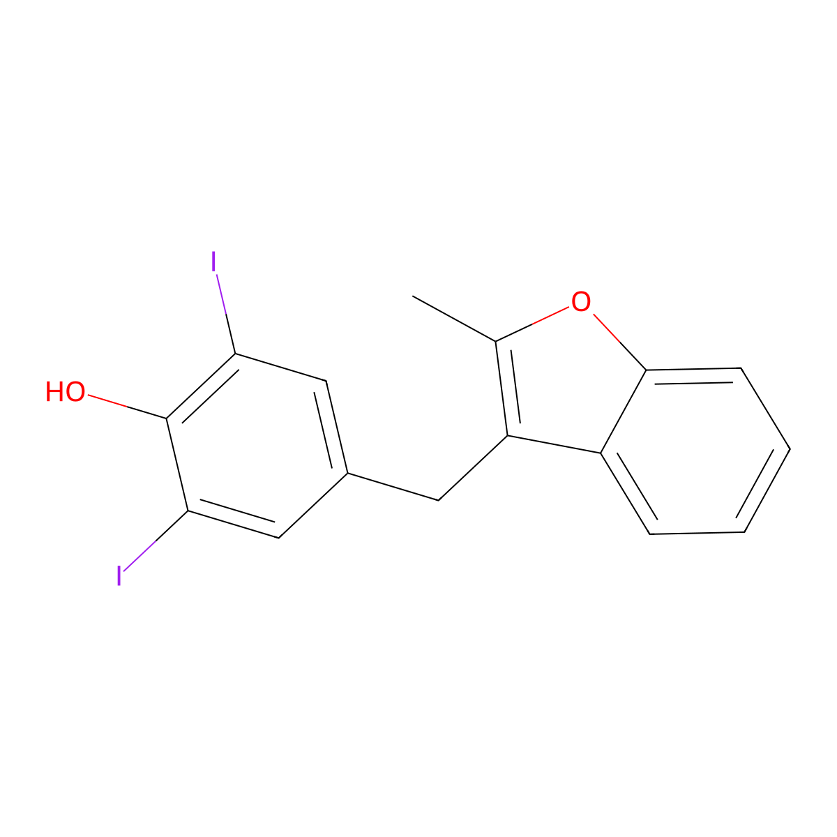 2,6-Diiodo-4-[(2-methyl-1-benzofuran-3-yl)methyl]phenol molecular structure, CAS 401917-61-1