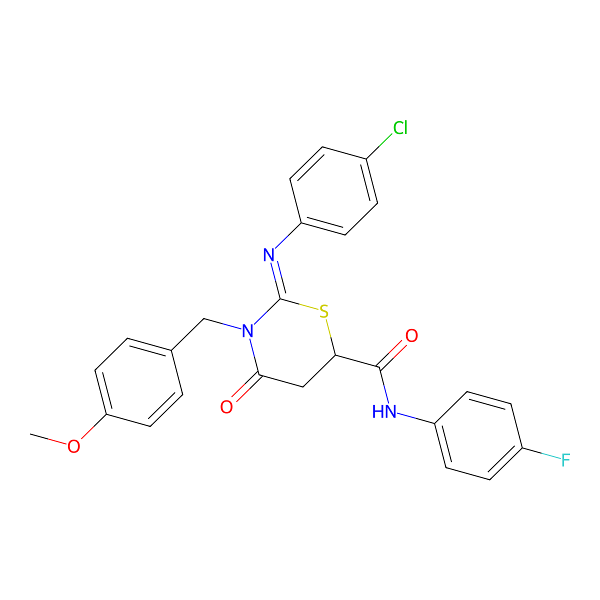 2-[(4-chlorophenyl)imino]-N-(4-fluorophenyl)-3-(4-methoxybenzyl)-4-oxo-1,3-thiazinane-6-carboxamide molecular structure, CAS 401919-12-8
