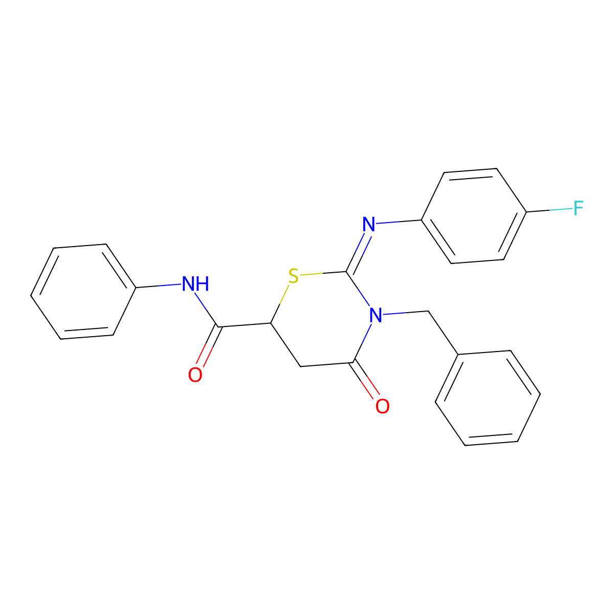 (2Z)-3-benzyl-2-[(4-fluorophenyl)imino]-4-oxo-N-phenyl-1,3-thiazinane-6-carboxamide molecular structure, CAS 401922-17-6