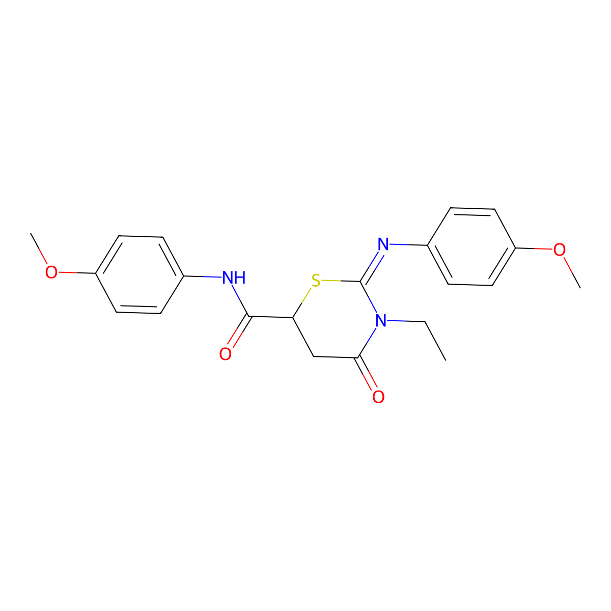 (2Z)-3-ethyl-N-(4-methoxyphenyl)-2-[(4-methoxyphenyl)imino]-4-oxo-1,3-thiazinane-6-carboxamide molecular structure, CAS 401923-30-6