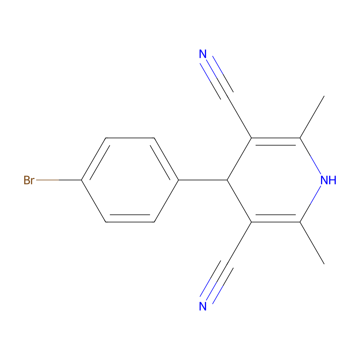 4-(4-Bromophenyl)-2,6-dimethyl-1,4-dihydro-3,5-pyridinedicarbonitrile molecular structure, CAS 401936-69-4