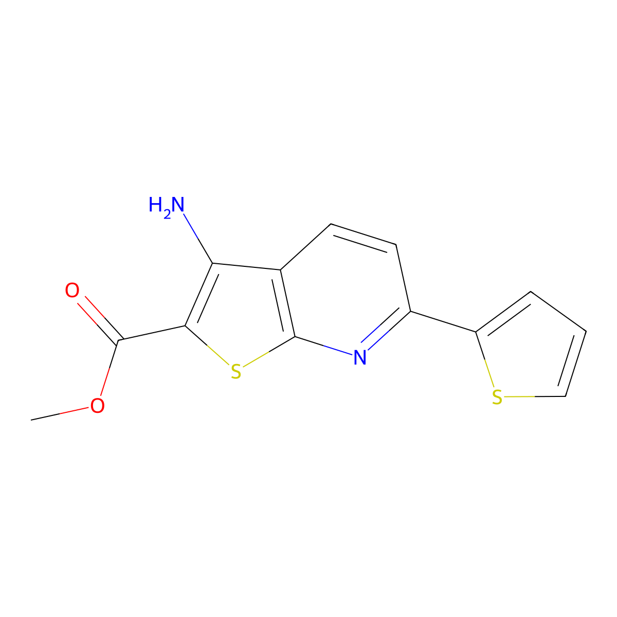 Methyl 3-amino-6-(thiophen-2-yl)thieno[2,3-b]pyridine-2-carboxylate molecular structure, CAS 401937-08-4