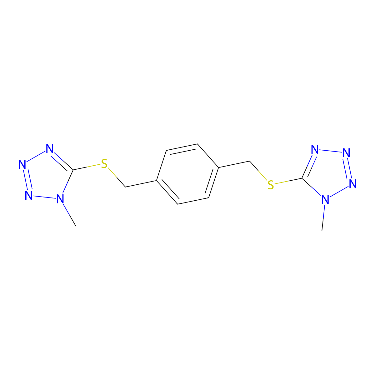 1-Methyl-5-[[4-[(1-methyltetrazol-5-yl)sulfanylmethyl]phenyl]methylsulfanyl]tetrazole molecular structure, CAS 401937-58-4