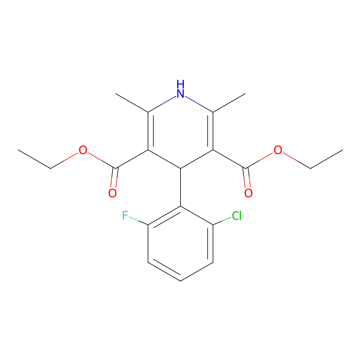 3,5-Diethyl 4-(2-chloro-6-fluorophenyl)-2,6-dimethyl-1,4-dihydropyridine-3,5-dicarboxylate molecular structure, CAS 401937-97-1