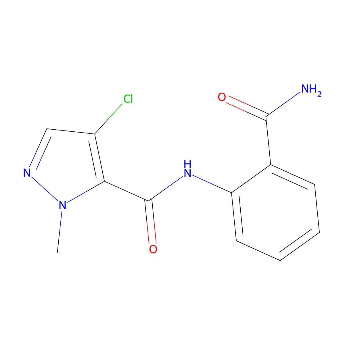 N-(2-carbamoylphenyl)-4-chloro-2-methylpyrazole-3-carboxamide molecular structure, CAS 401945-67-3