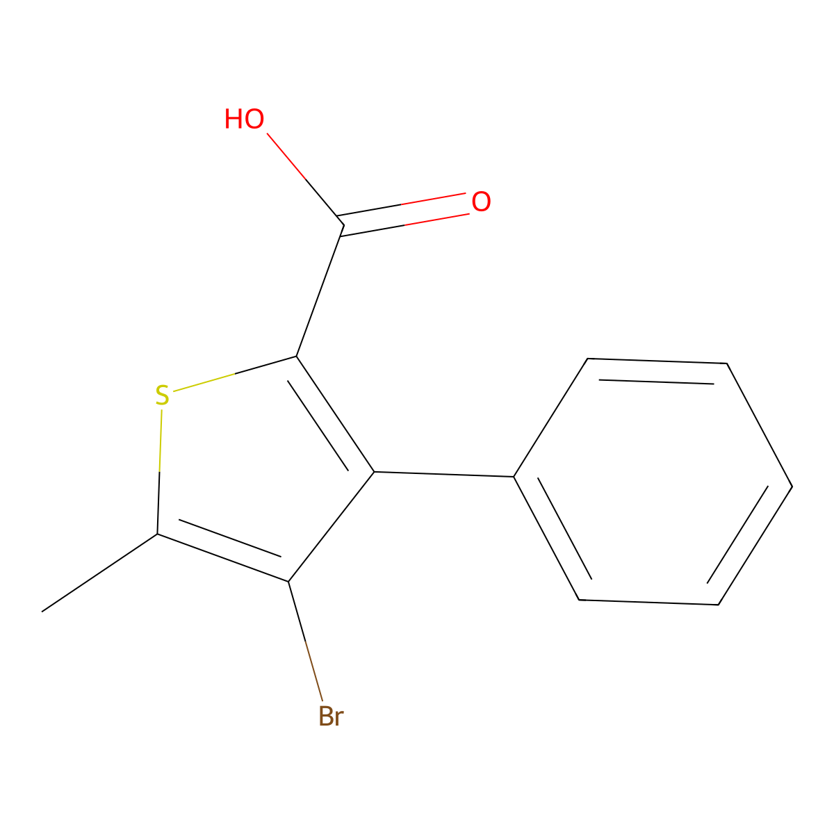 4-Bromo-5-methyl-3-phenylthiophene-2-carboxylic acid molecular structure, CAS 40196-67-6
