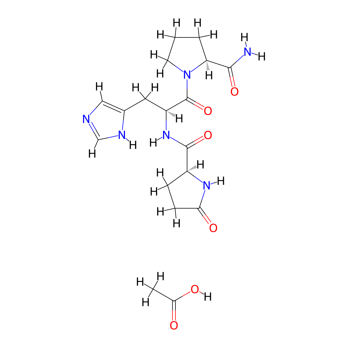 Thyroliberin acetate salt molecular structure, CAS 40216-95-3