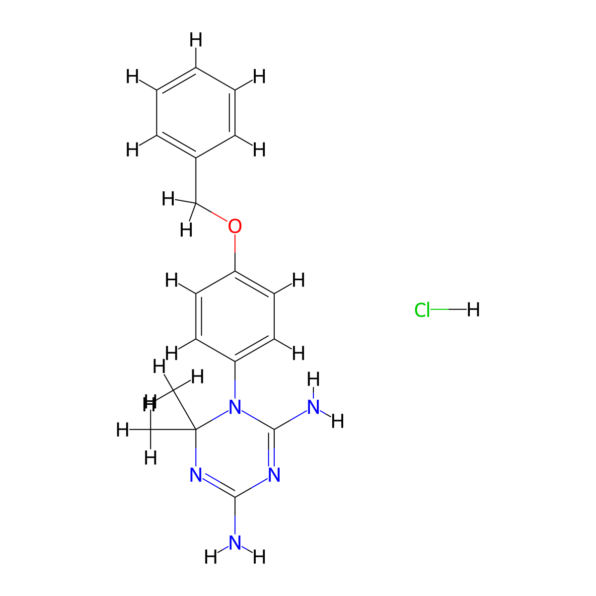 1,3,5-Triazine-2,4-diamine, 1,6-dihydro-6,6-dimethyl-1-[4-(phenylmethoxy)phenyl]-, hydrochloride (1:1) molecular structure, CAS 4022-83-7
