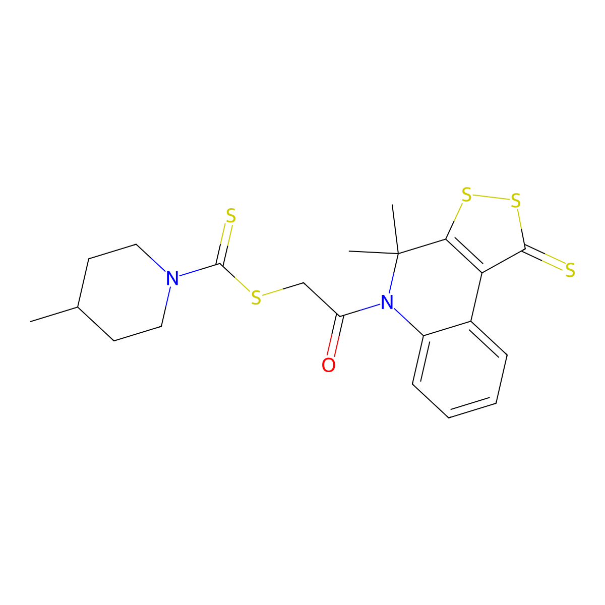 2-(4,4-dimethyl-1-thioxo-1,4-dihydro-5H-[1,2]dithiolo[3,4-c]quinolin-5-yl)-2-oxoethyl 4-methylpiperidine-1-carbodithioate molecular structure, CAS 402470-58-0