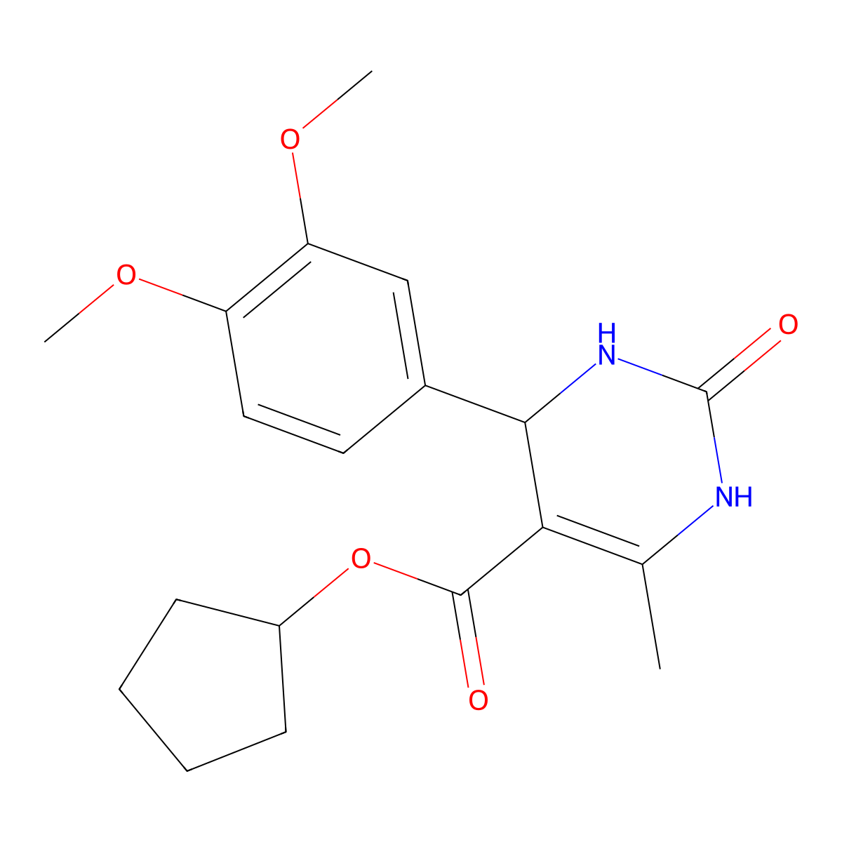 Cyclopentyl 4-(3,4-dimethoxyphenyl)-6-methyl-2-oxo-1,2,3,4-tetrahydropyrimidine-5-carboxylate molecular structure, CAS 402484-72-4