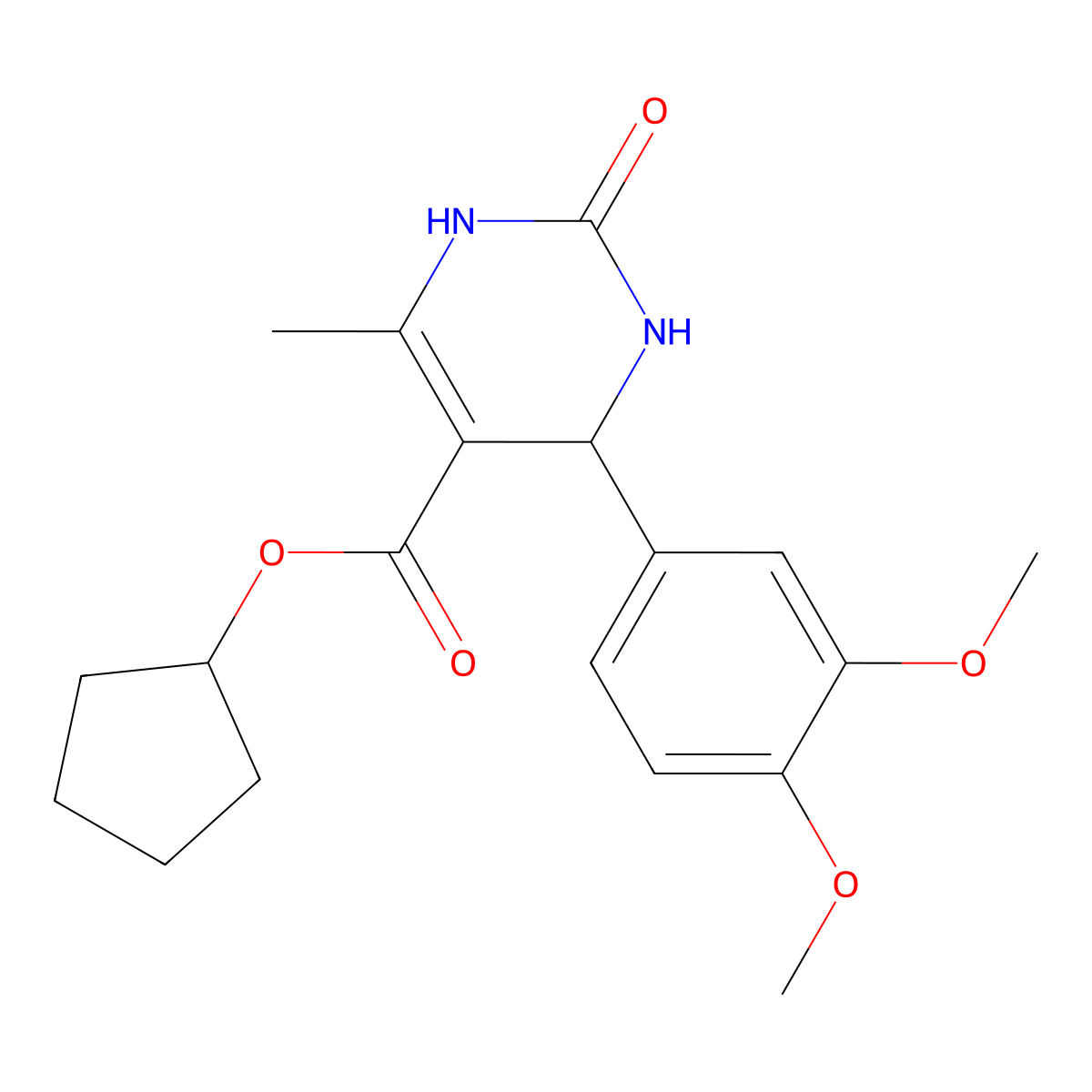 Cyclopentyl 4-(3,4-dimethoxyphenyl)-6-methyl-2-oxo-1,2,3,4-tetrahydropyrimidine-5-carboxylate molecular structure, CAS 402484-72-4