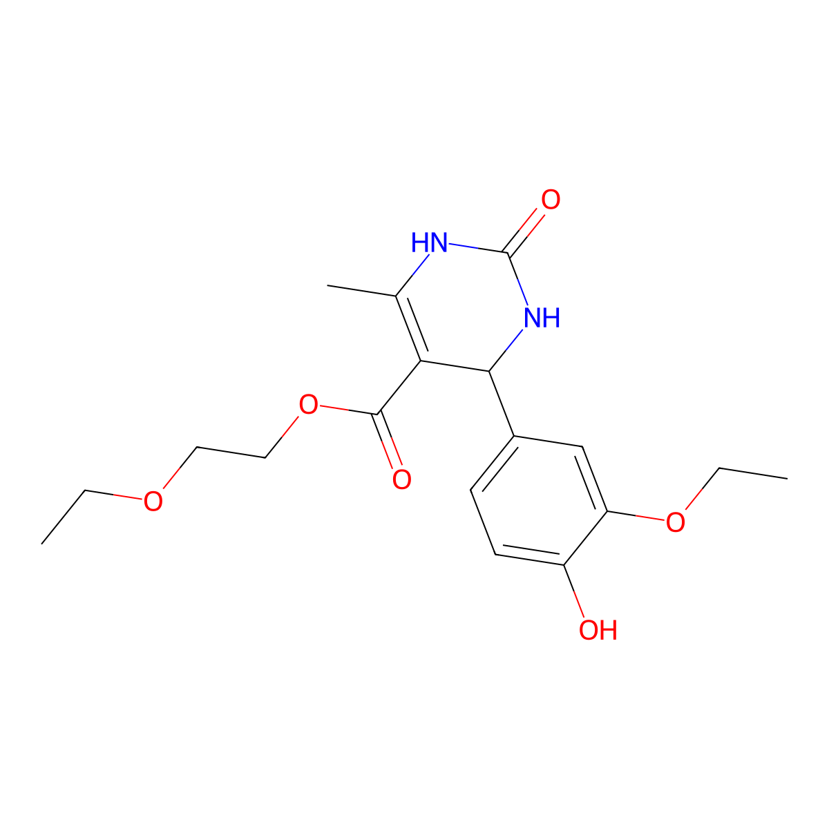 2-Ethoxyethyl 4-(3-ethoxy-4-hydroxyphenyl)-6-methyl-2-oxo-1,2,3,4-tetrahydropyrimidine-5-carboxylate molecular structure, CAS 402506-02-9