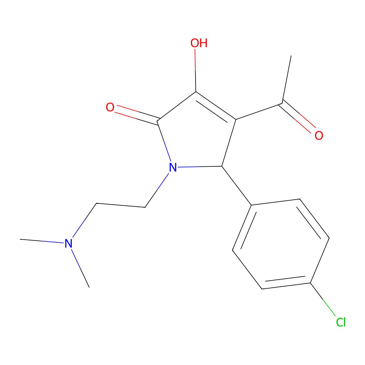 4-Acetyl-5-(4-chloro-phenyl)-1-(2-dimethylamino-ethyl)-3-hydroxy-1,5-dihydro-pyrrol-2-one molecular structure, CAS 402514-09-4