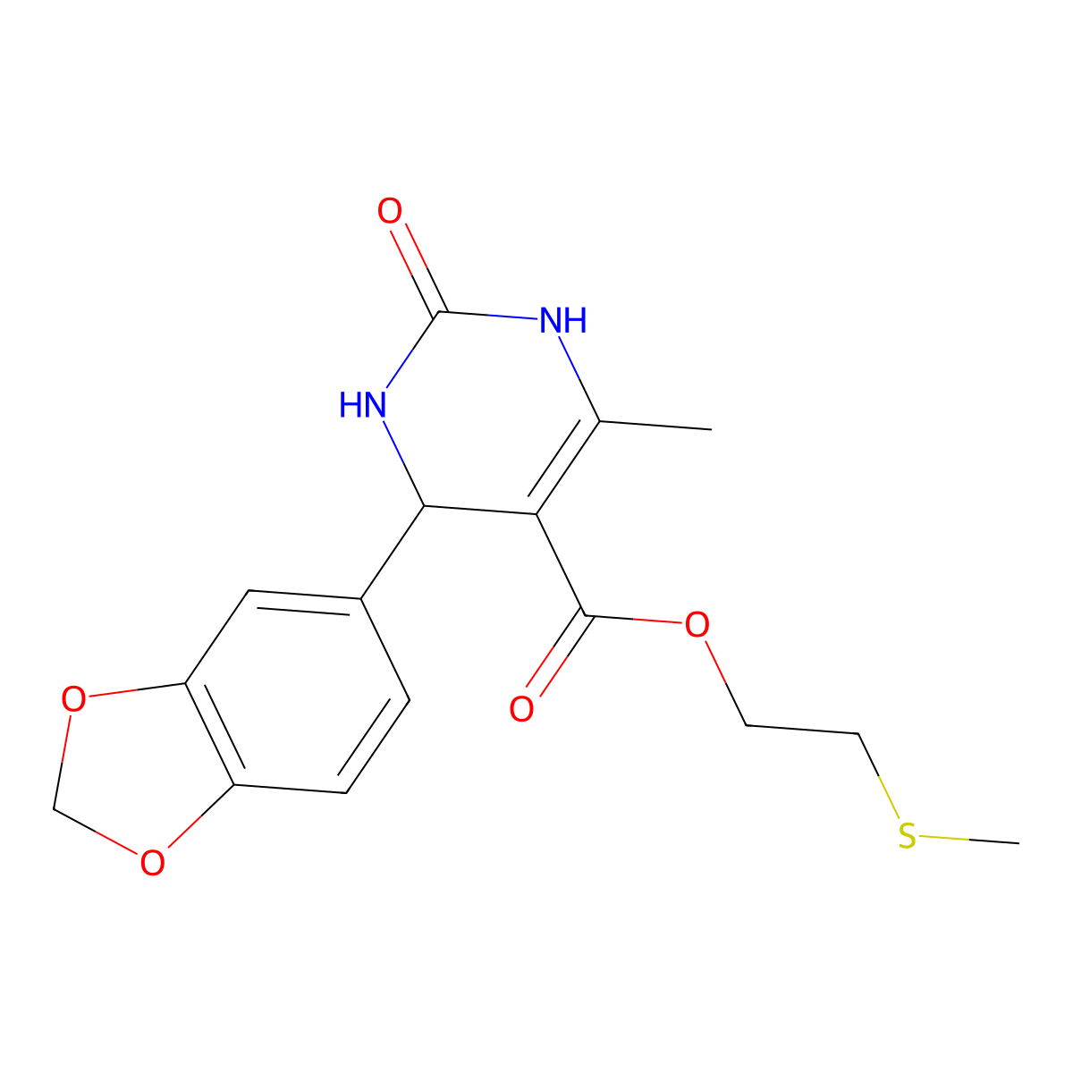 2-methylsulfanylethyl 4-(1,3-benzodioxol-5-yl)-6-methyl-2-oxo-3,4-dihydro-1H-pyrimidine-5-carboxylate molecular structure, CAS 402514-94-7