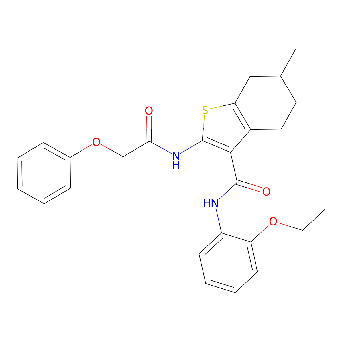 N-(2-ethoxyphenyl)-6-methyl-2-[(phenoxyacetyl)amino]-4,5,6,7-tetrahydro-1-benzothiophene-3-carboxamide molecular structure, CAS 402516-31-8