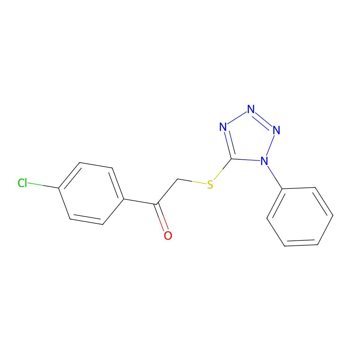1-(4-chlorophenyl)-2-[(1-phenyl-1H-1,2,3,4-tetrazol-5-yl)sulfanyl]ethan-1-one molecular structure, CAS 40253-59-6