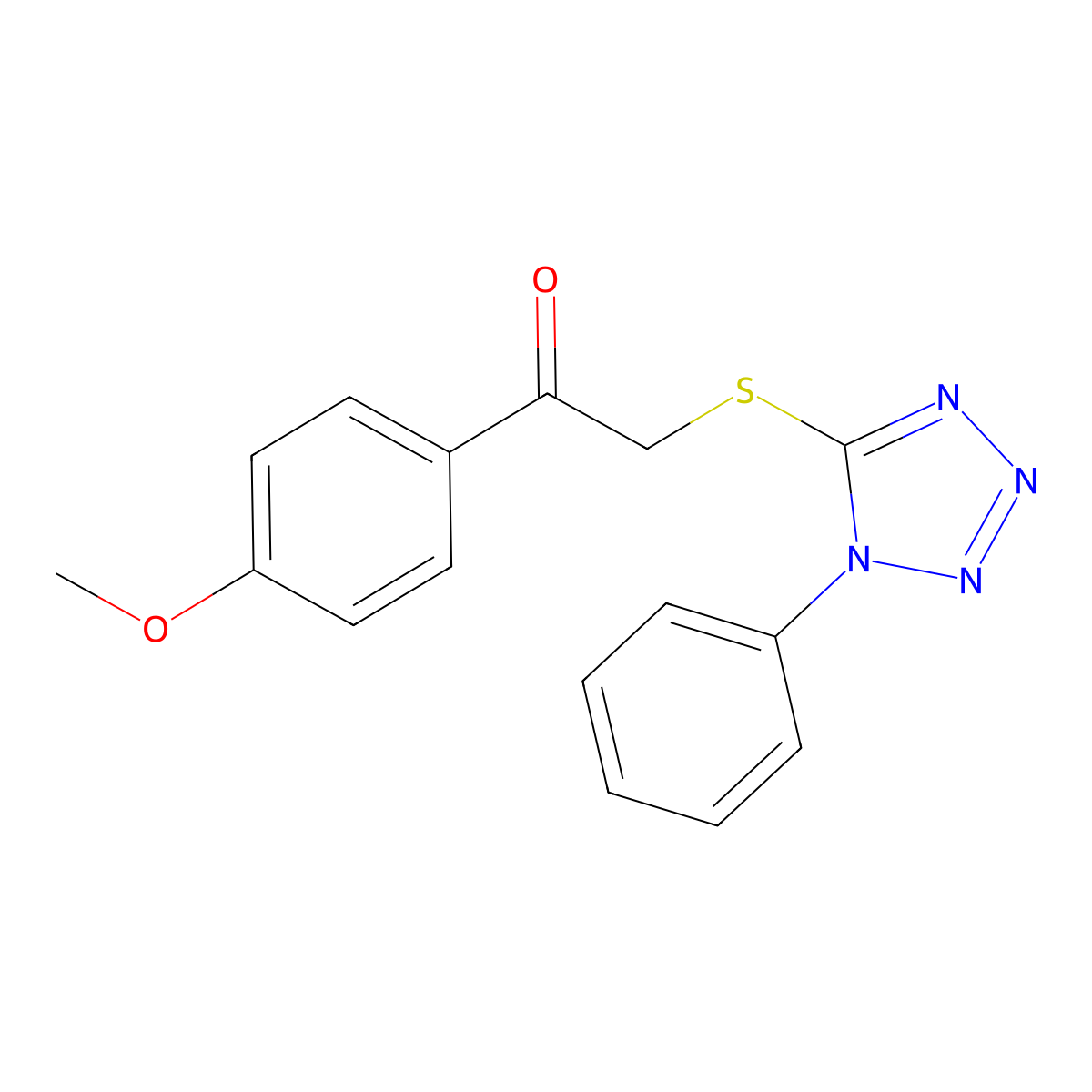1-(4-methoxyphenyl)-2-[(1-phenyl-1H-1,2,3,4-tetrazol-5-yl)sulfanyl]ethan-1-one molecular structure, CAS 40253-61-0