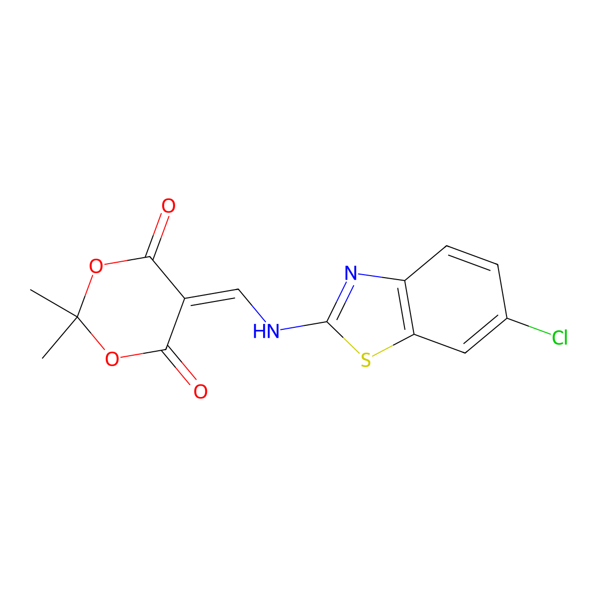 5-(((6-Chlorobenzo[d]thiazol-2-yl)amino)methylene)-2,2-dimethyl-1,3-dioxane-4,6-dione molecular structure, CAS 402557-55-5