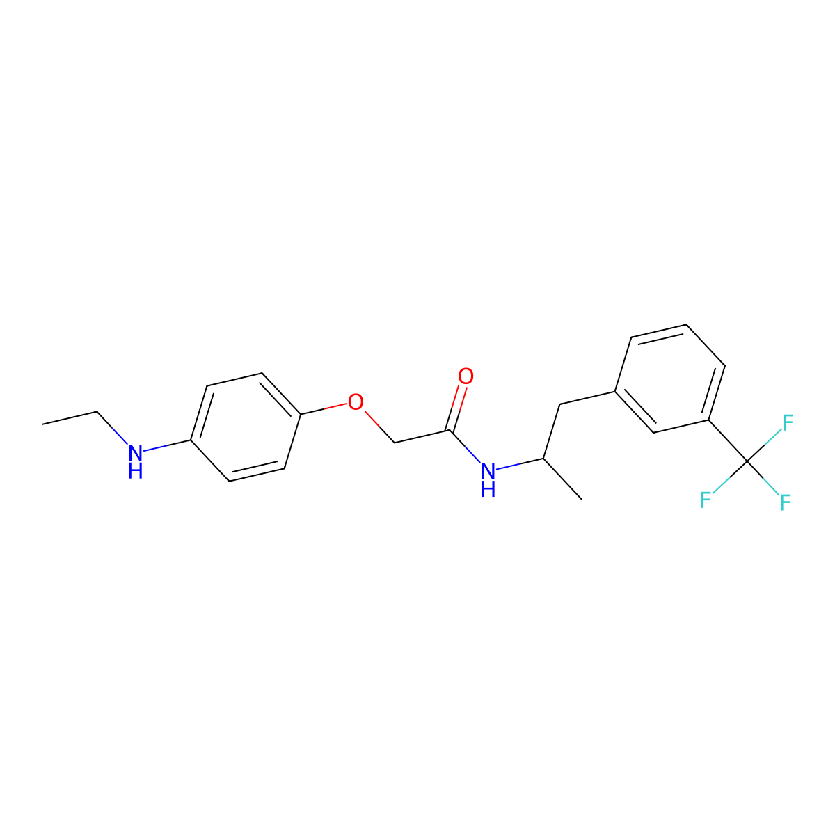 Acetamide, 2-(4-(ethylamino)phenoxy)-N-(1-methyl-2-(3-(trifluoromethyl)phenyl)ethyl)- molecular structure, CAS 40256-88-0