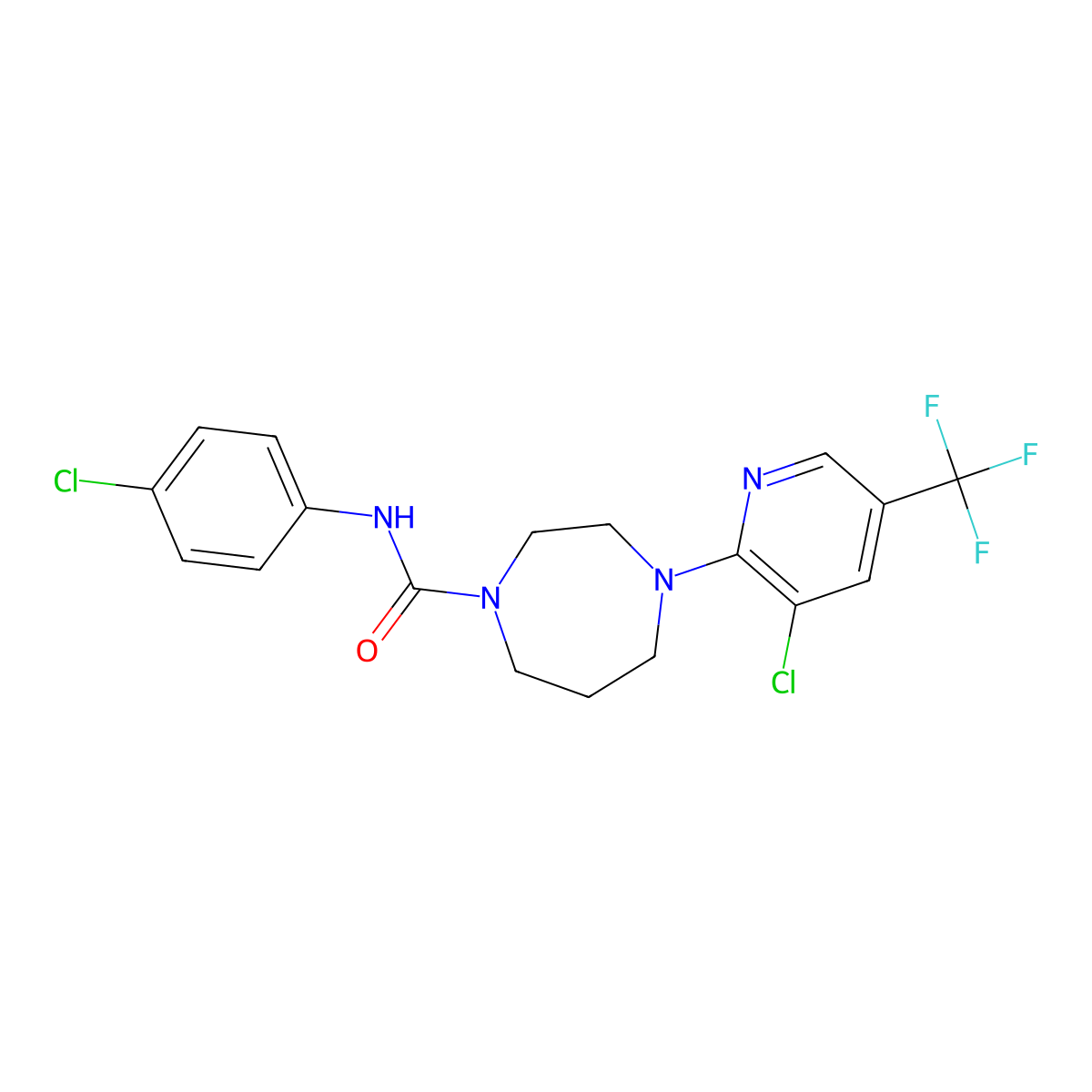 N-(4-chlorophenyl)(4-(3-chloro-5-(trifluoromethyl)(2-pyridyl))(1,4-diazaperhydroepinyl))formamide molecular structure, CAS 402562-90-7