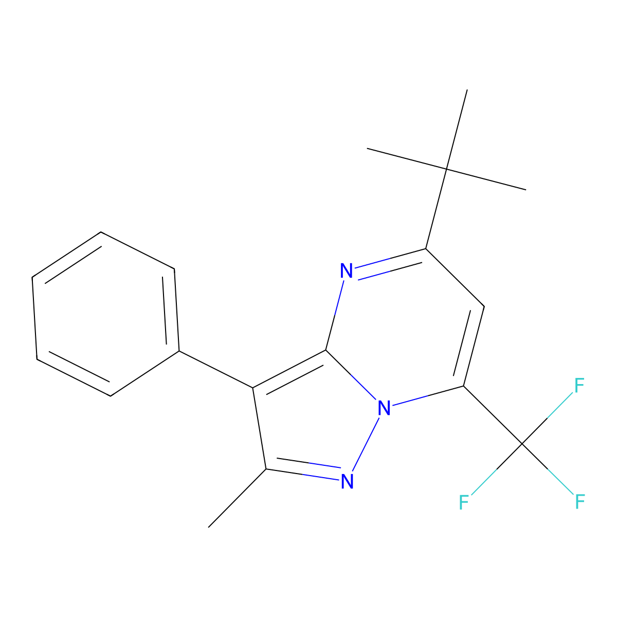 5-tert-Butyl-2-methyl-3-phenyl-7-(trifluoromethyl)pyrazolo[1,5-a]pyrimidine molecular structure, CAS 402572-93-4