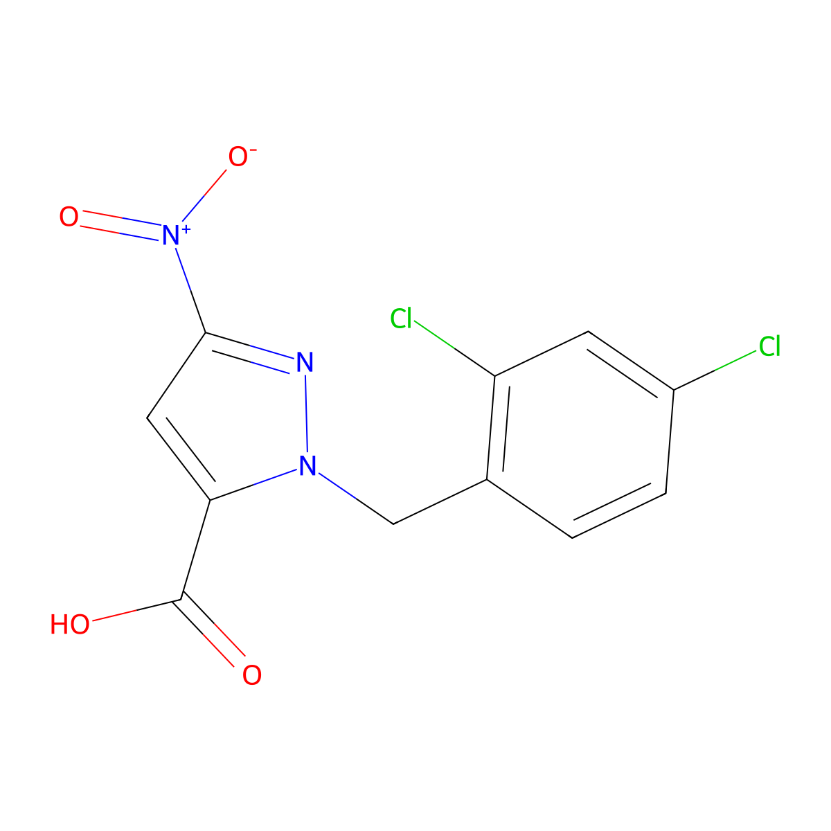 1-(2,4-dichlorobenzyl)-3-nitro-1H-pyrazole-5-carboxylic acid molecular structure, CAS 402601-89-2