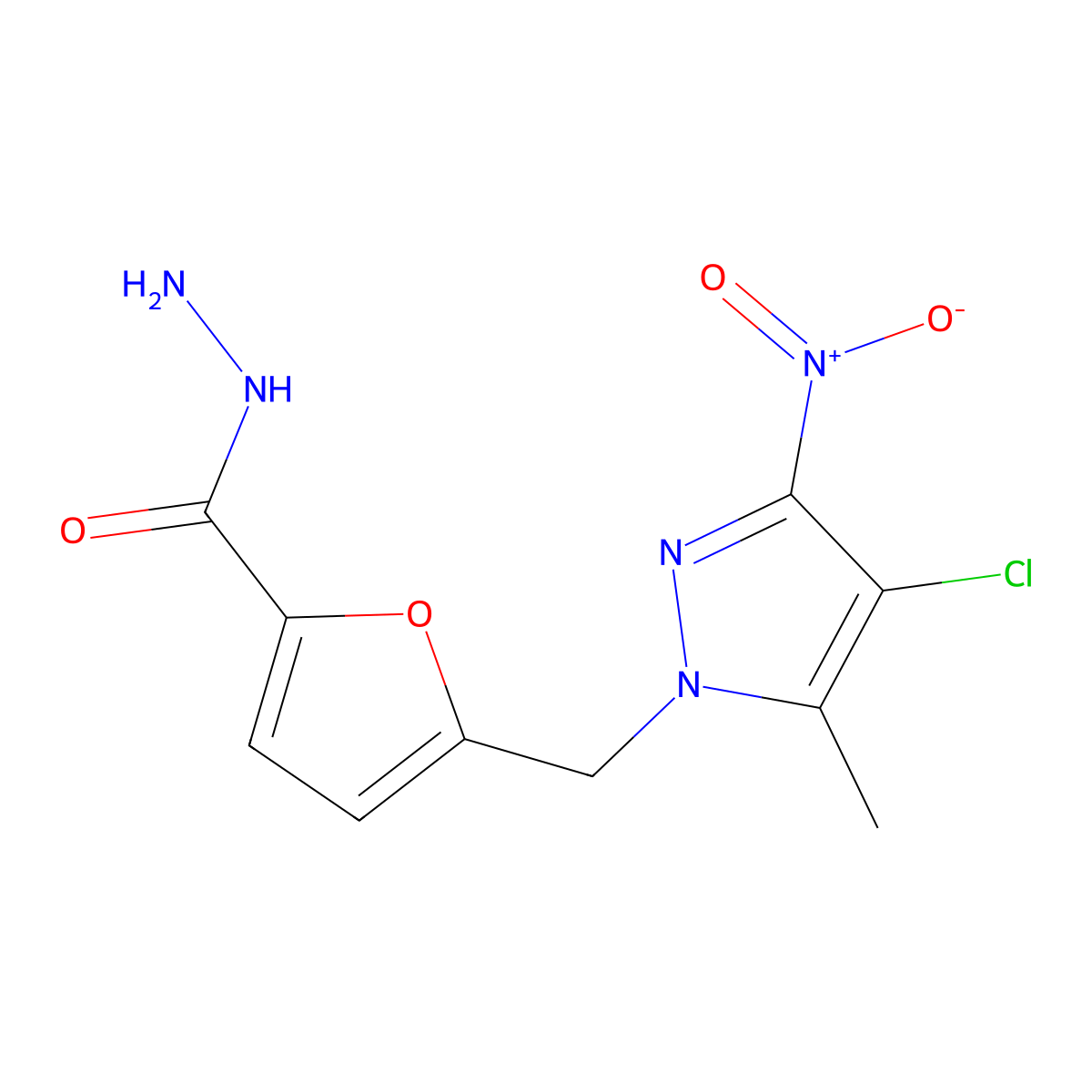 5-[(4-chloro-5-methyl-3-nitro-1H-pyrazol-1-yl)methyl]furan-2-carbohydrazide molecular structure, CAS 402602-29-3