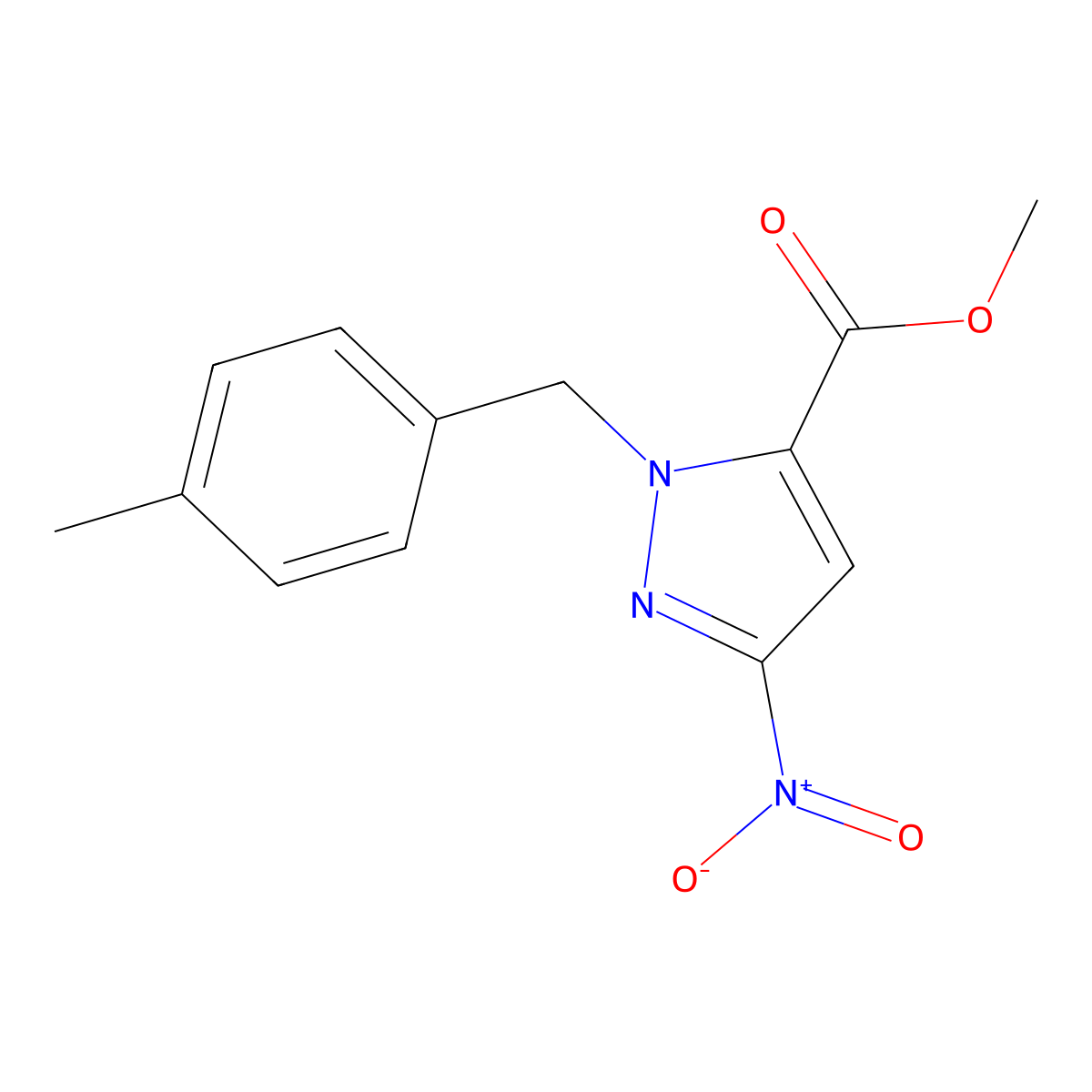 methyl 1-(4-methylbenzyl)-3-nitro-1H-pyrazole-5-carboxylate molecular structure, CAS 402614-11-3