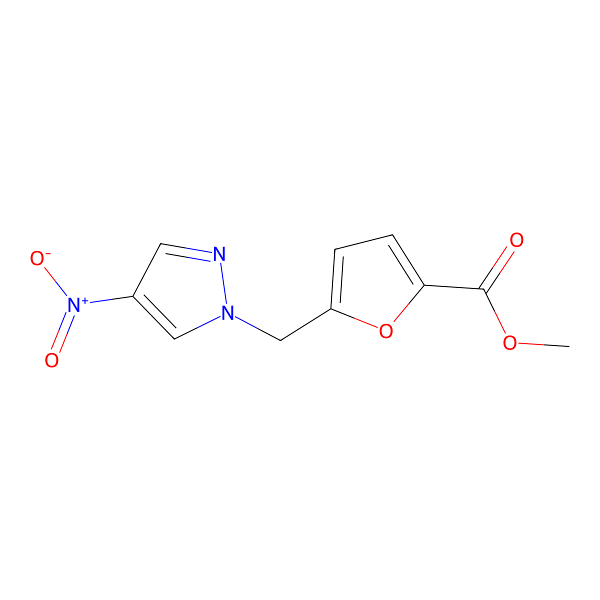 Methyl 5-[(4-nitro-1h-pyrazol-1-yl)methyl]-2-furoate molecular structure, CAS 402614-78-2