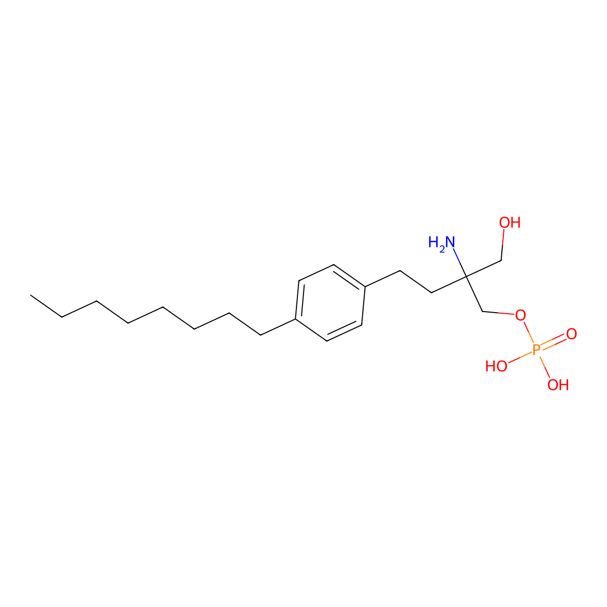 1,3-Propanediol, 2-amino-2-(2-(4-octylphenyl)ethyl)-, 1-(dihydrogen phosphate), (2S)- molecular structure, CAS 402616-26-6