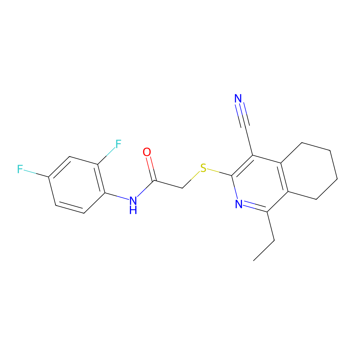2-[(4-cyano-1-ethyl-5,6,7,8-tetrahydroisoquinolin-3-yl)sulfanyl]-N-(2,4-difluorophenyl)acetamide molecular structure, CAS 402616-36-8