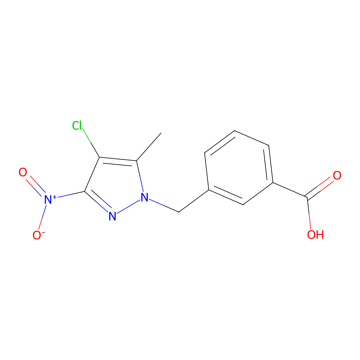 3-[(4-Chloro-5-methyl-3-nitropyrazolyl)methyl]benzoic acid molecular structure, CAS 402616-78-8