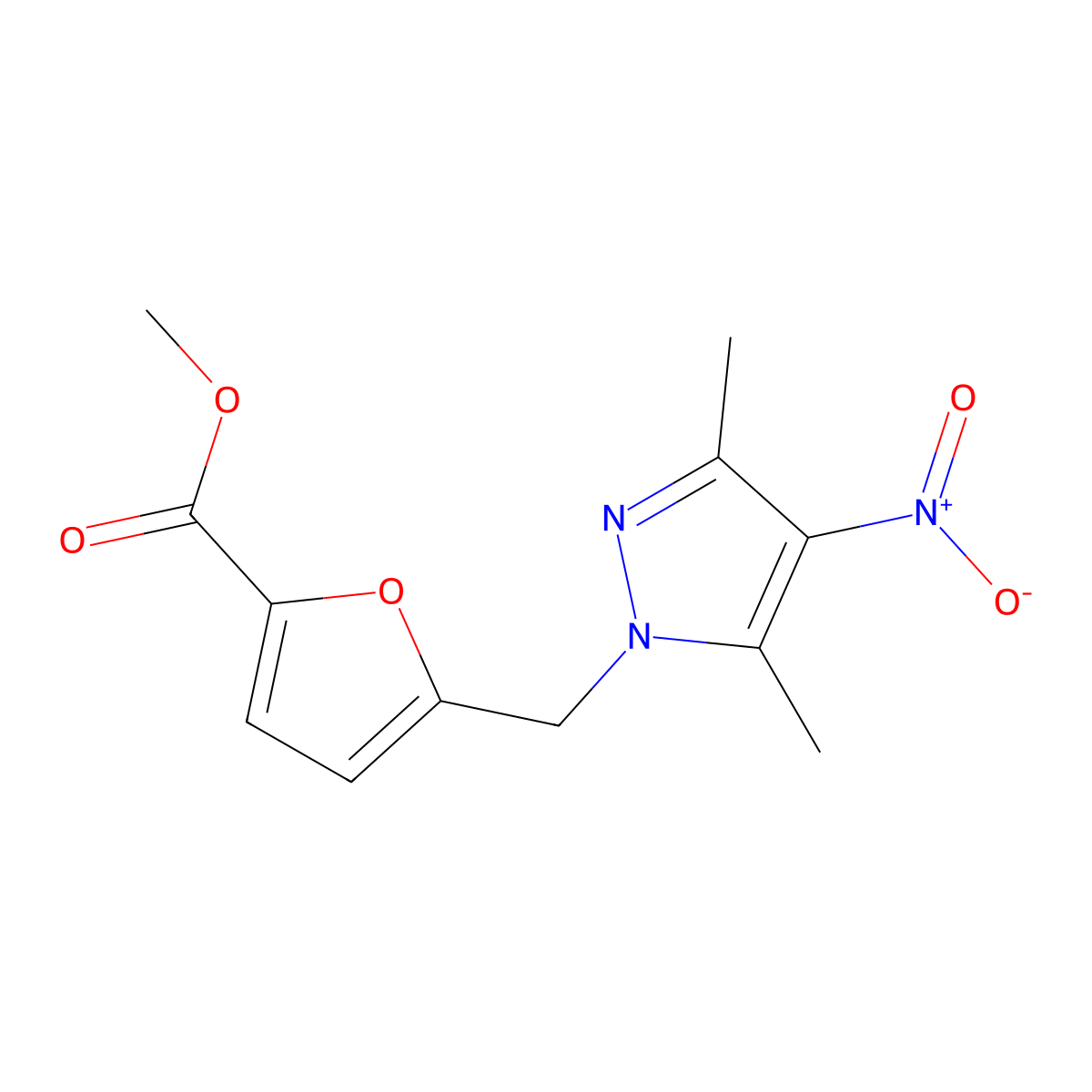 5-(3,5-Dimethyl-4-nitro-pyrazol-1-ylmethyl)-furan-2-carboxylic acid methyl ester molecular structure, CAS 402617-00-9