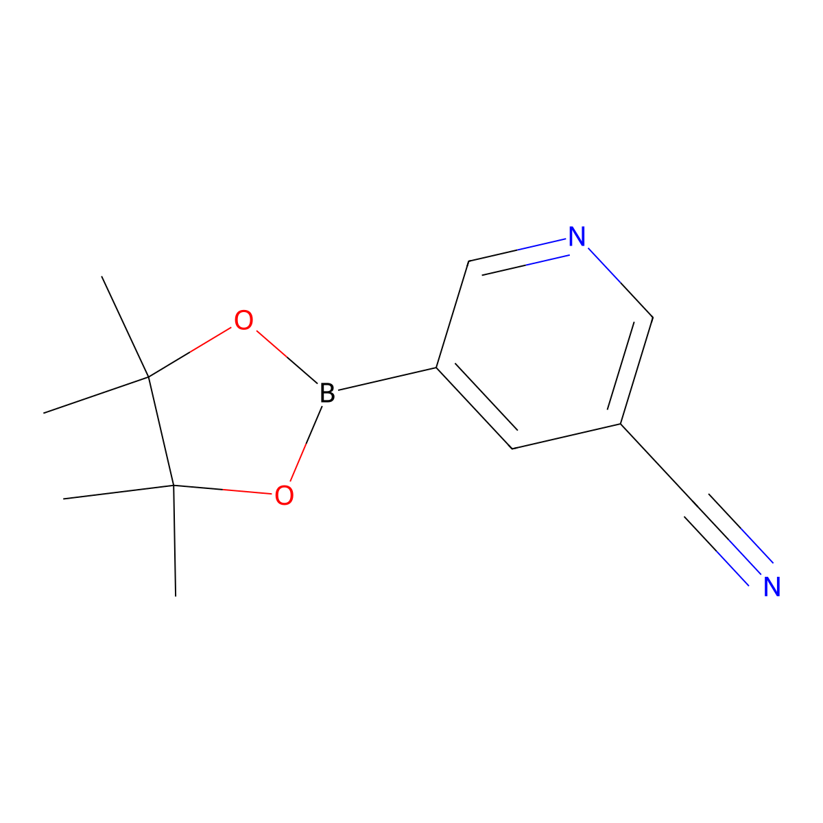 5-(4,4,5,5-Tetramethyl-1,3,2-dioxaborolan-2-yl)nicotinonitrile molecular structure, CAS 402718-29-0