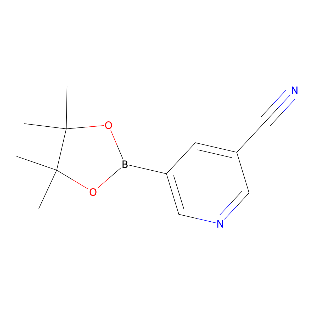 5-(4,4,5,5-Tetramethyl-1,3,2-dioxaborolan-2-yl)nicotinonitrile molecular structure, CAS 402718-29-0