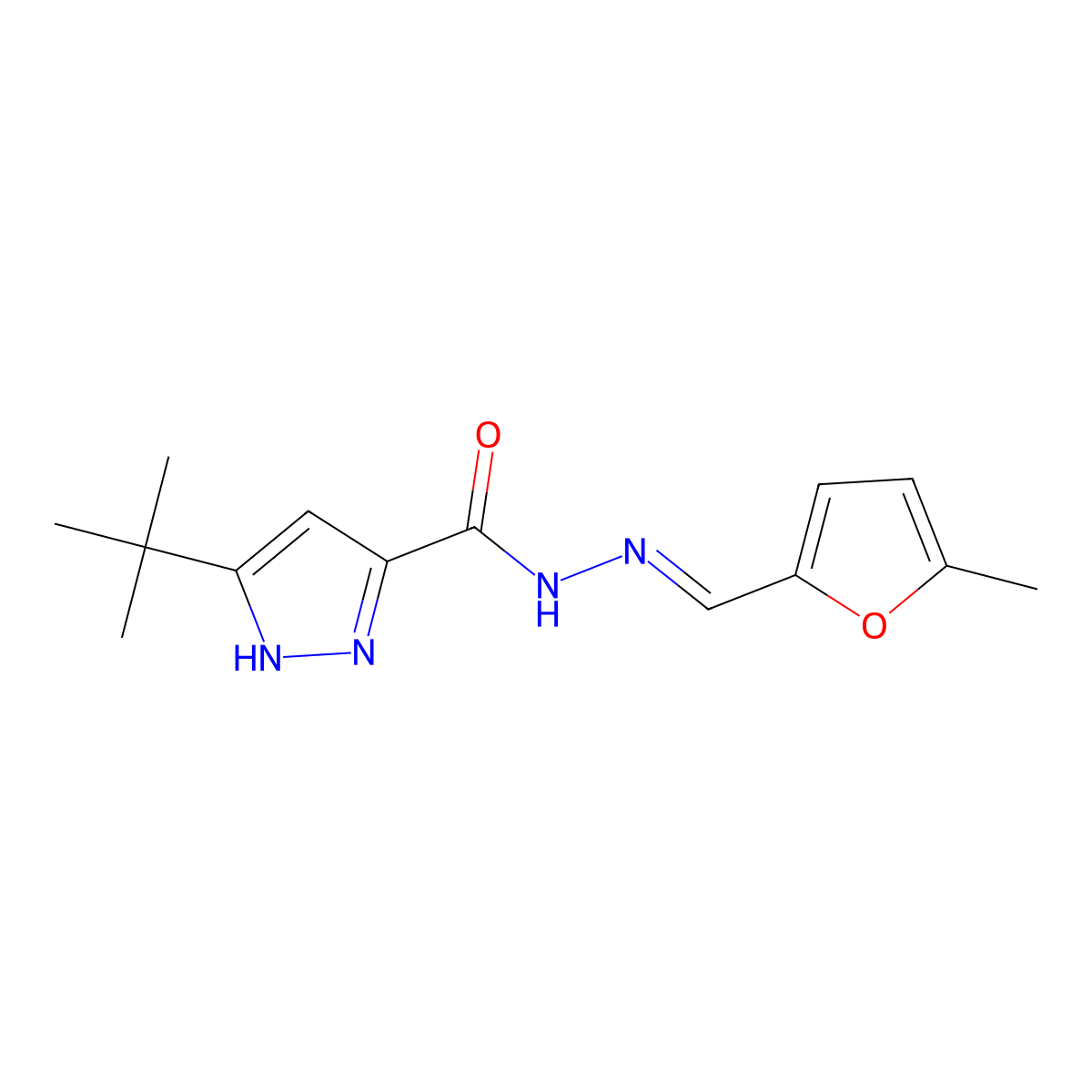 5-(1,1-Dimethylethyl)-1H-pyrazole-3-carboxylic acid 2-[(5-methyl-2-furanyl)methylene]hydrazide molecular structure, CAS 402720-90-5