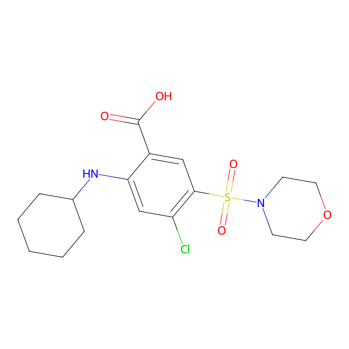 4-Chloro-2-(cyclohexylamino)-5-(4-morpholinylsulfonyl)benzoic acid molecular structure, CAS 402723-25-5