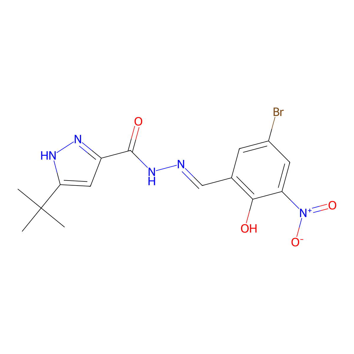 5-(1,1-Dimethylethyl)-1H-pyrazole-3-carboxylic acid 2-[(5-bromo-2-hydroxy-3-nitrophenyl)methylene]hydrazide molecular structure, CAS 402727-86-0