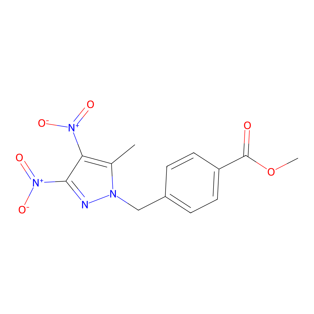 4-(5-Methyl-3,4-dinitro-pyrazol-1-ylmethyl)-benzoic acid methyl ester molecular structure, CAS 402739-42-8