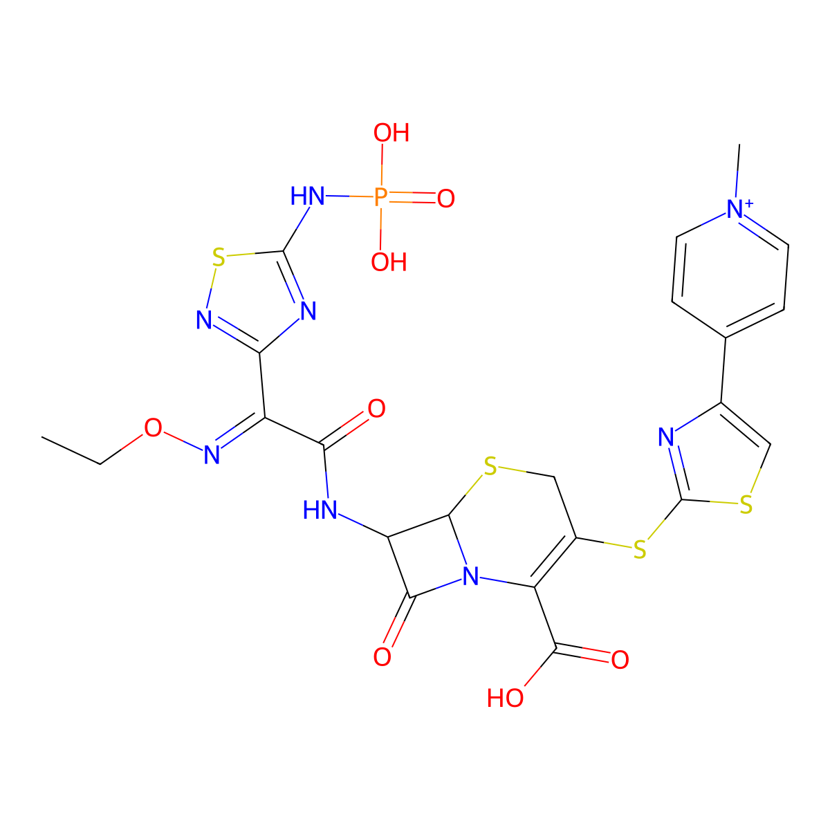 Ceftaroline fosamil anhydrous base molecular structure, CAS 402741-13-3