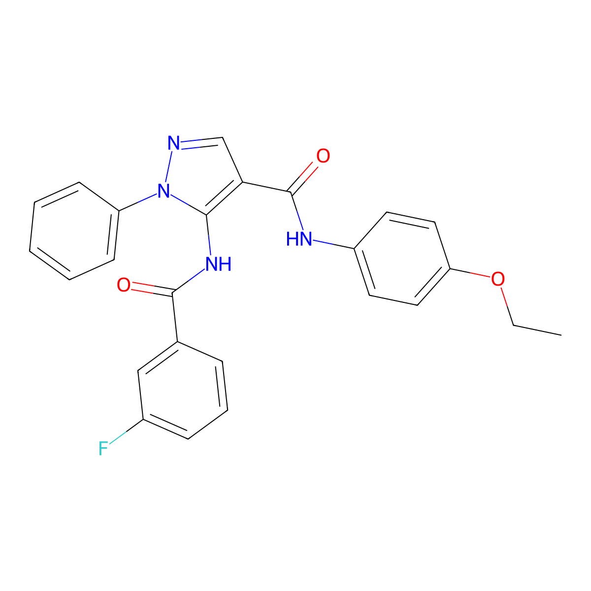 N-(4-ethoxyphenyl)-5-[(3-fluorobenzoyl)amino]-1-phenylpyrazole-4-carboxamide molecular structure, CAS 402749-16-0