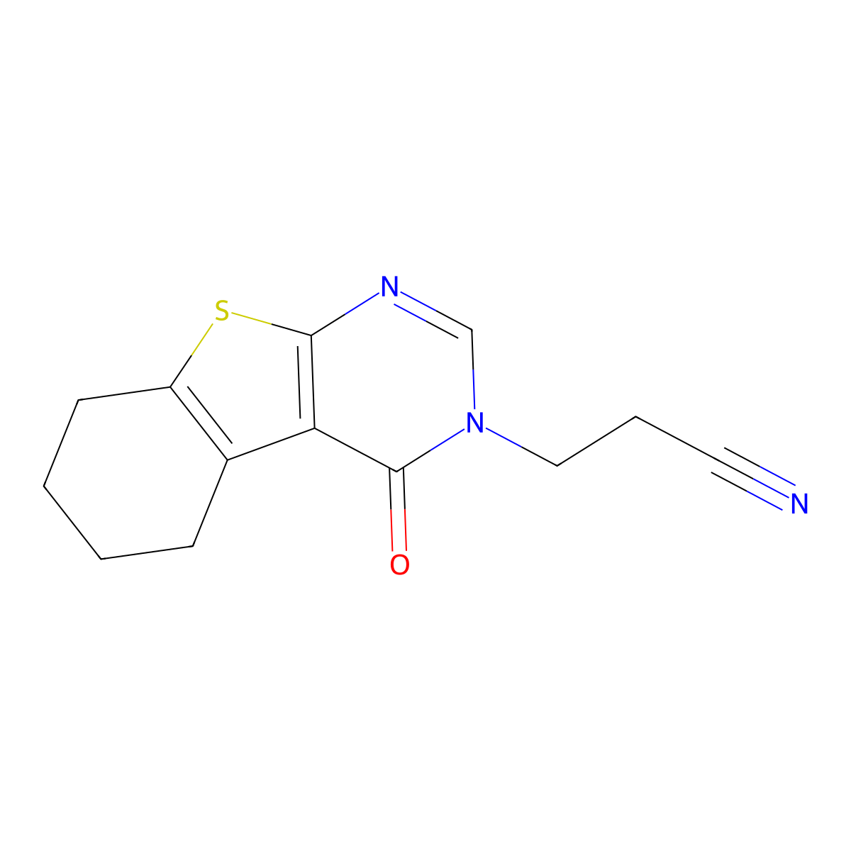 [1]Benzothieno[2,3-d]pyrimidine-3(4H)-propanenitrile, 5,6,7,8-tetrahydro-4-oxo- molecular structure, CAS 40277-48-3