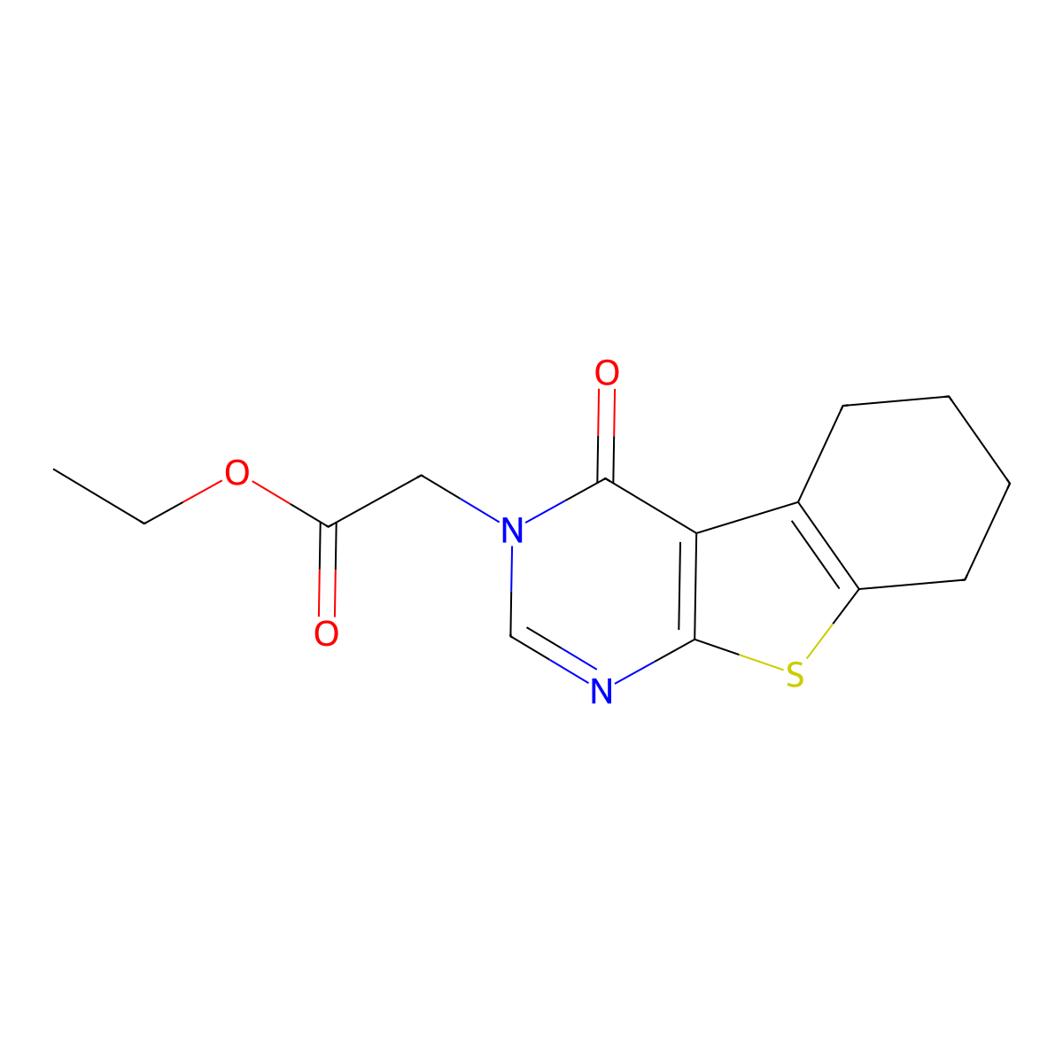 ethyl (4-oxo-5,6,7,8-tetrahydro[1]benzothieno[2,3-d]pyrimidin-3(4H)-yl)acetate molecular structure, CAS 40277-49-4